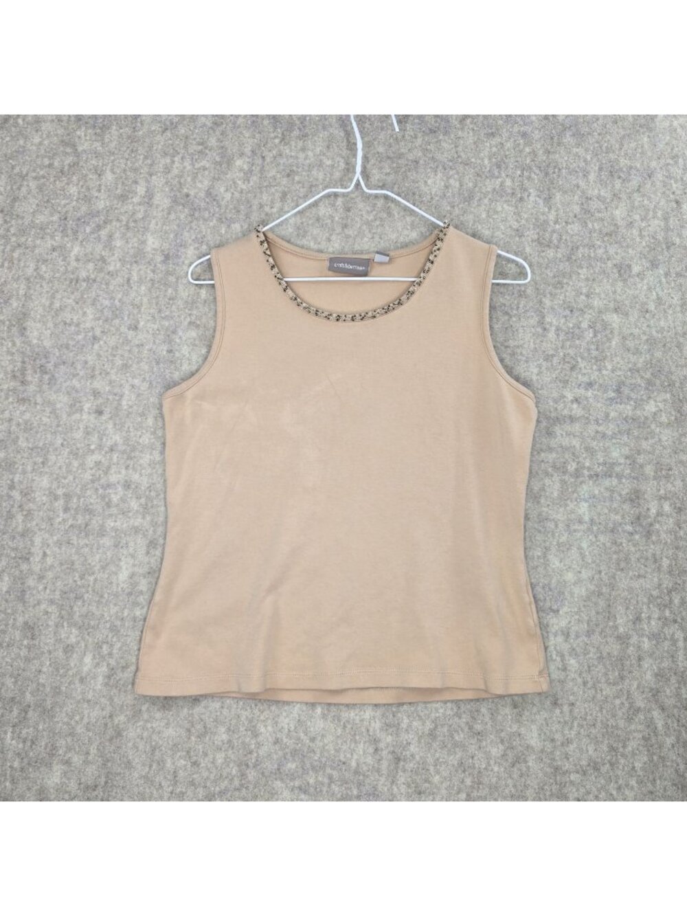 Croft & Barrow Womens Sleeveless Beaded Beige Tank Top Size M 100% Cotton Casual